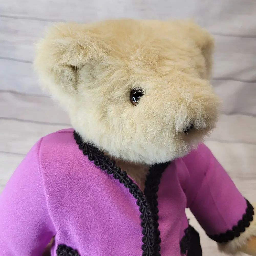 Set of Two Vermont Teddy Bears Tan and Beige Fur with Pink Black Outfits